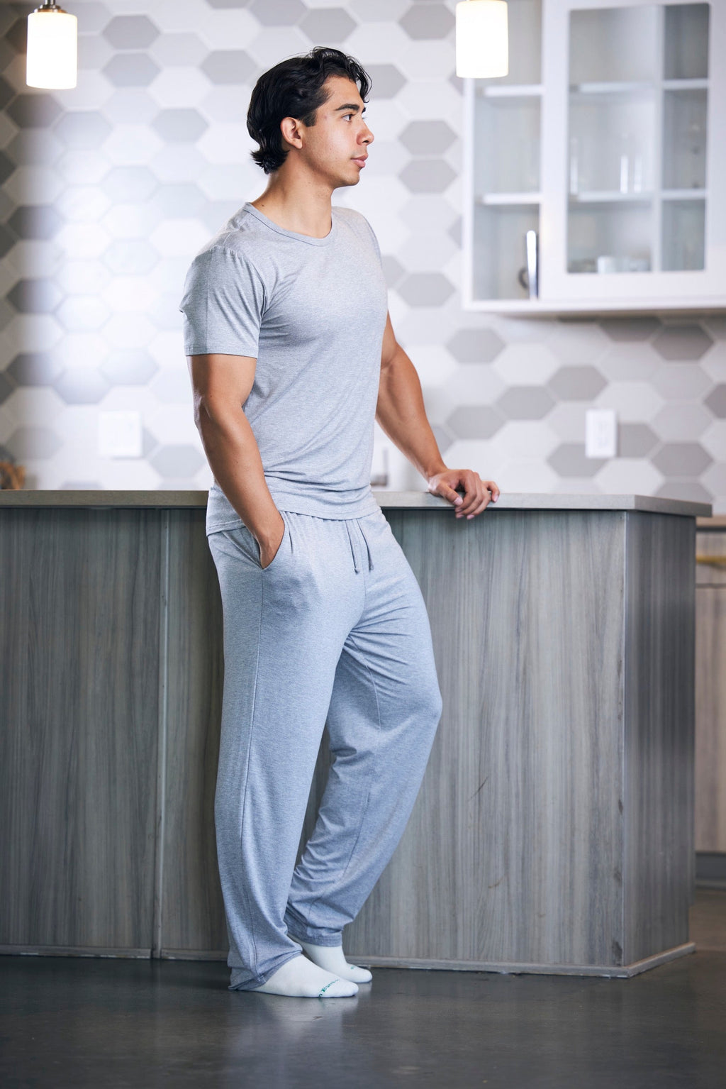 Men's Soft Bamboo Lounge Pajama Set - Short Sleeve Top & Pants