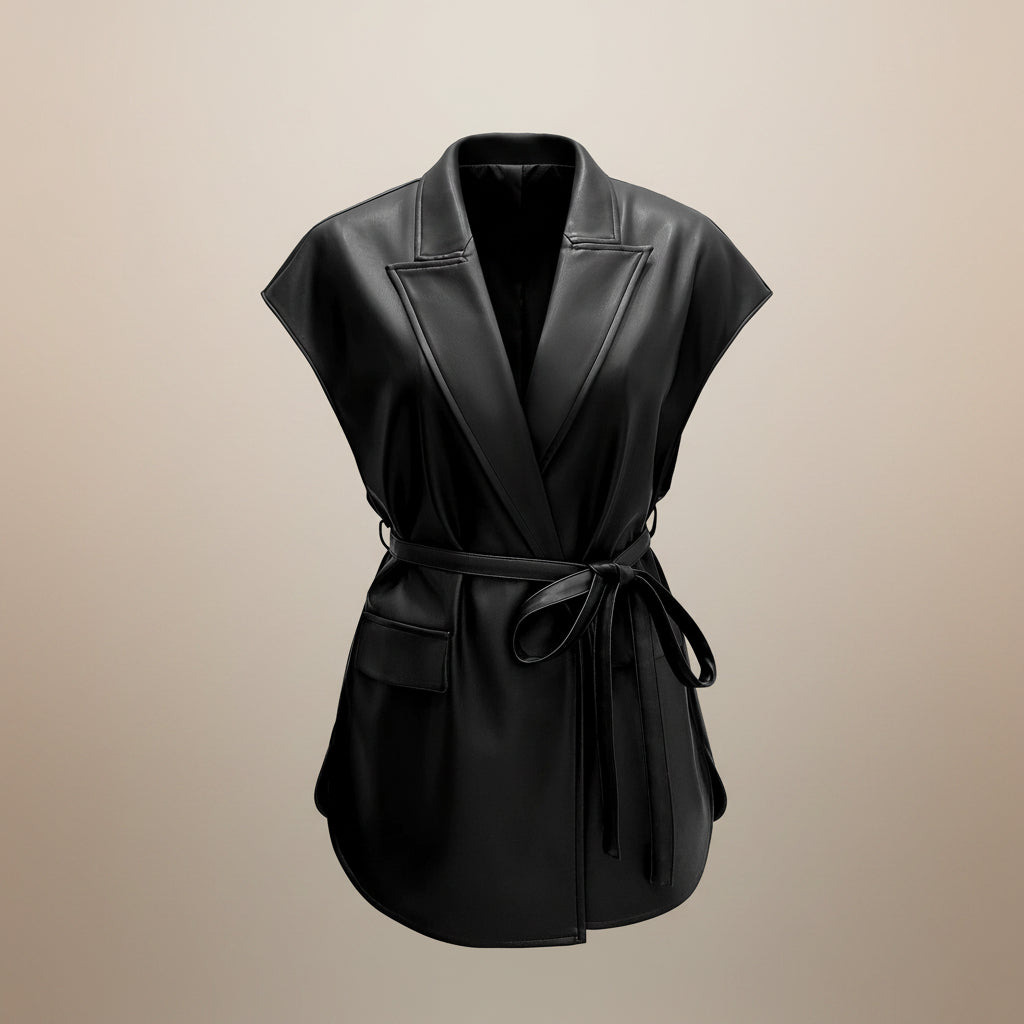Women’s Sleeveless Belted Faux-Leather Vest