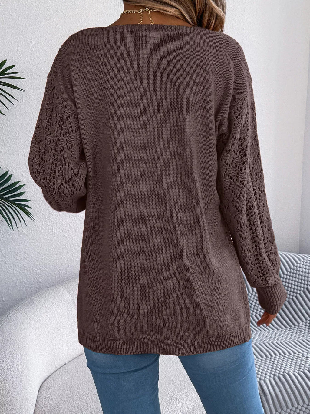Openwork Open-Front Long Sleeve Cardigan