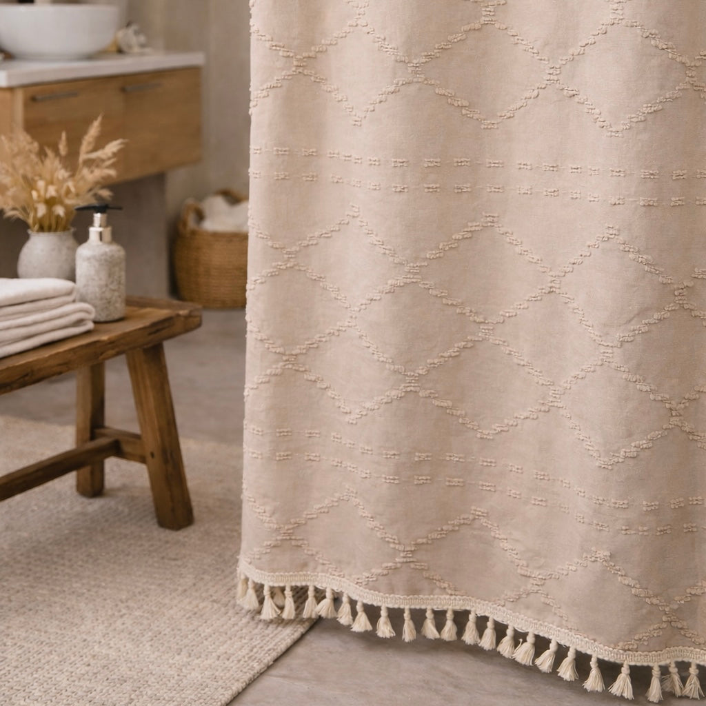 Valencia Tufted Beige Shower Curtain