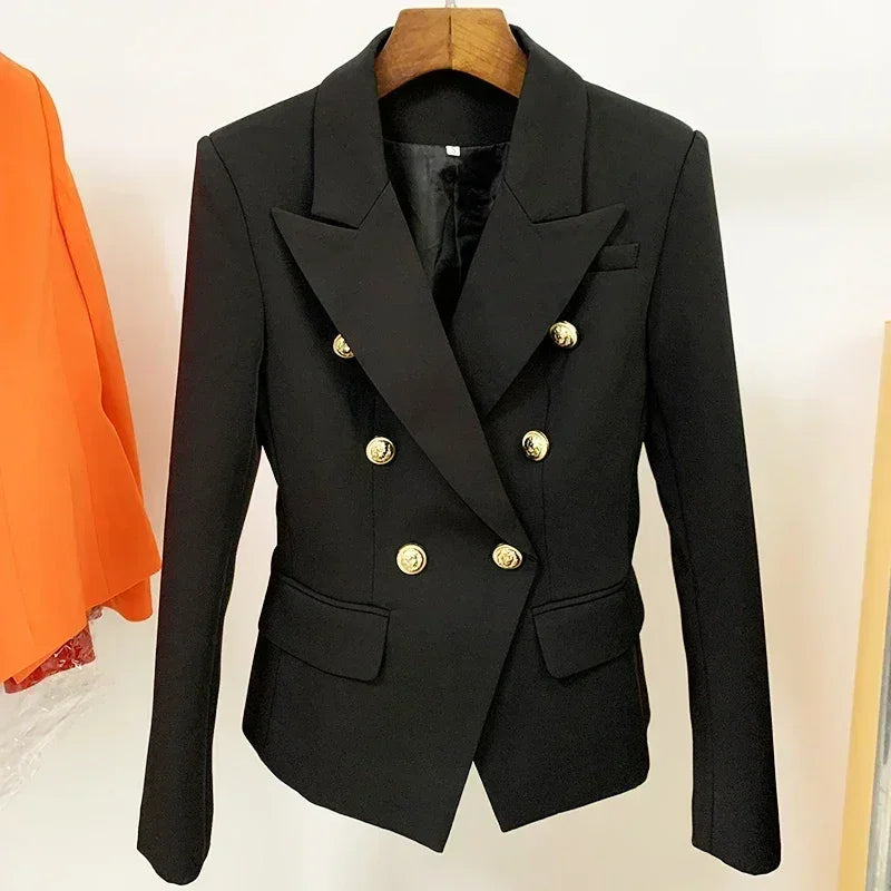 Women's Classic Double Breasted Metal Lion Buttons Blazer Outer Size S-5XL