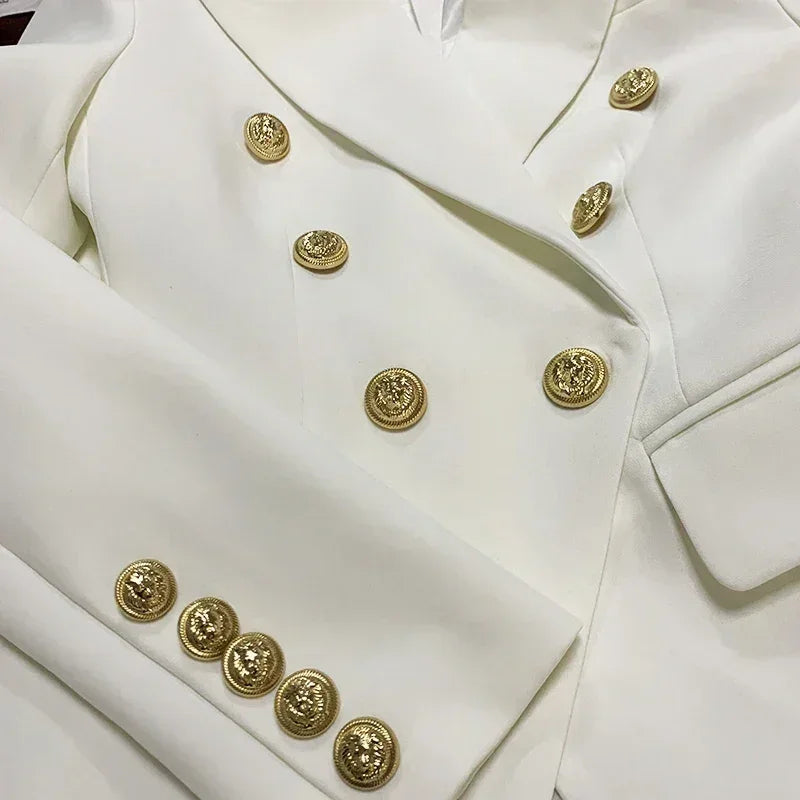 Women's Classic Double Breasted Metal Lion Buttons Blazer Outer Size S-5XL