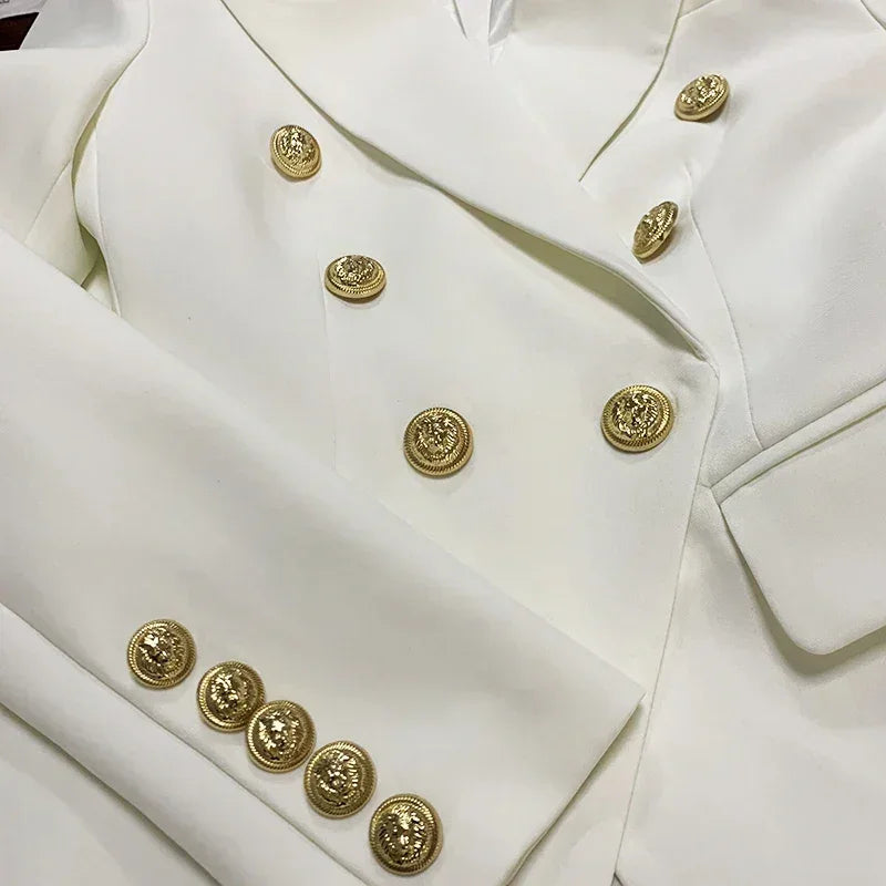 Women's Classic Double Breasted Metal Lion Buttons Blazer Outer Size S-5XL