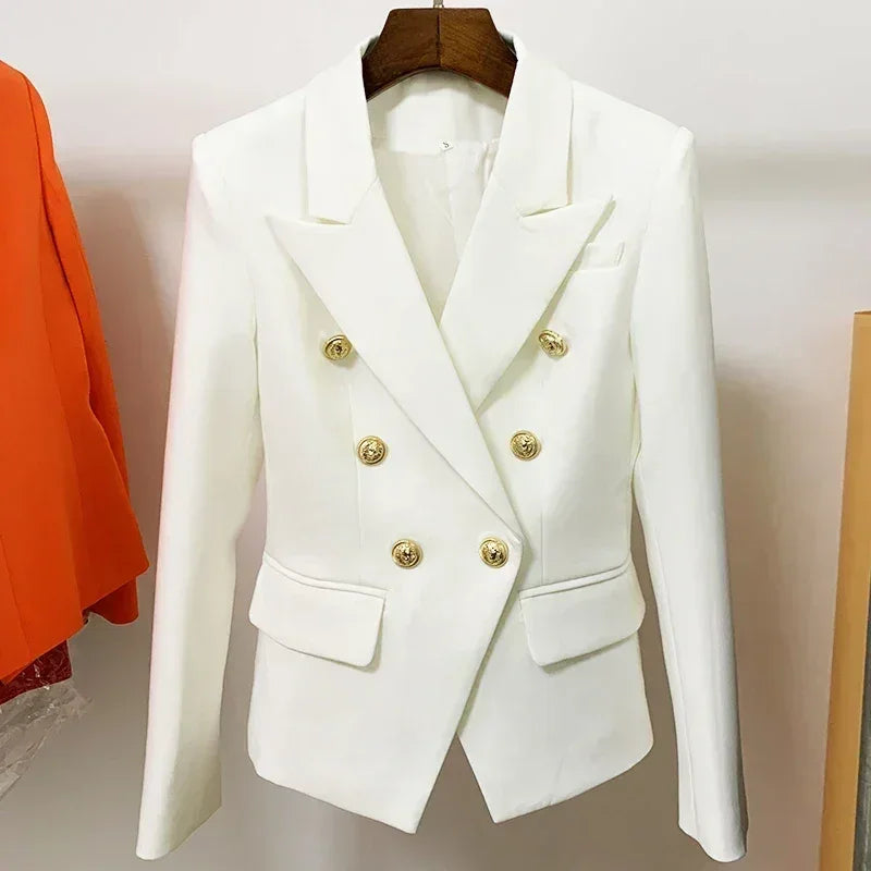 Women's Classic Double Breasted Metal Lion Buttons Blazer Outer Size S-5XL