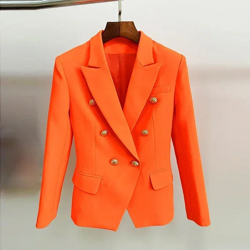 Women's Classic Double Breasted Metal Lion Buttons Blazer Outer Size S-5XL