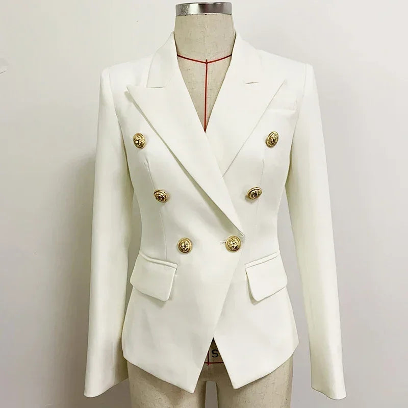 Women's Classic Double Breasted Metal Lion Buttons Blazer Outer Size S-5XL