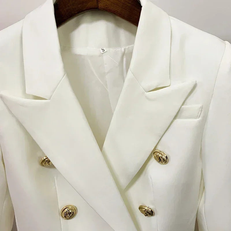 Women's Classic Double Breasted Metal Lion Buttons Blazer Outer Size S-5XL
