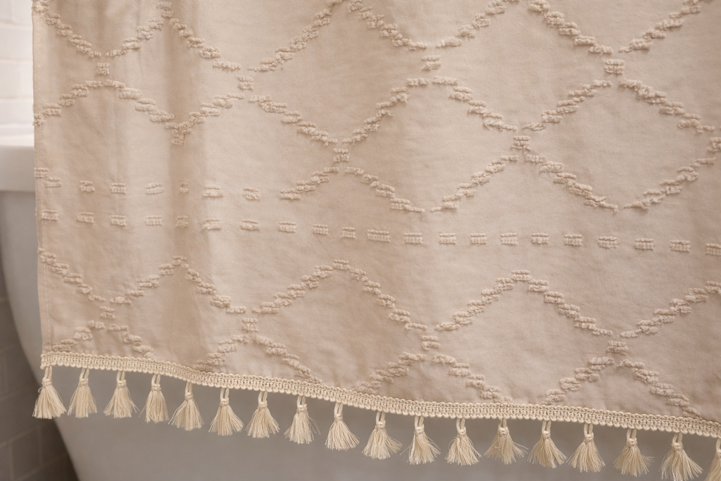 Valencia Tufted Beige Shower Curtain