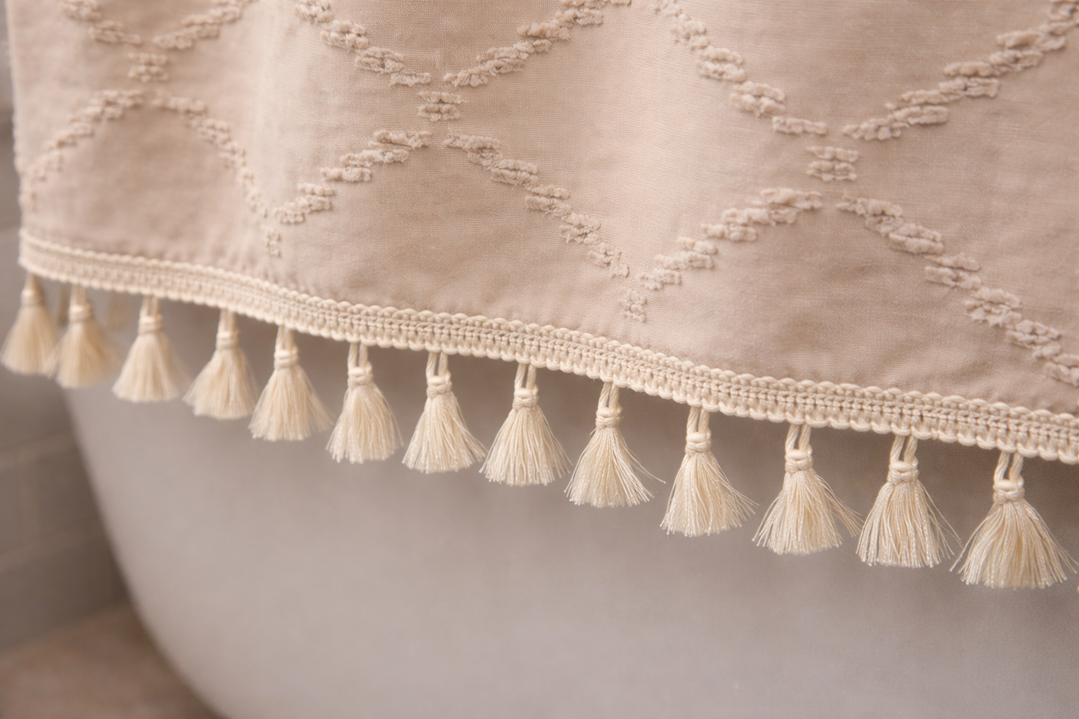 Valencia Tufted Beige Shower Curtain