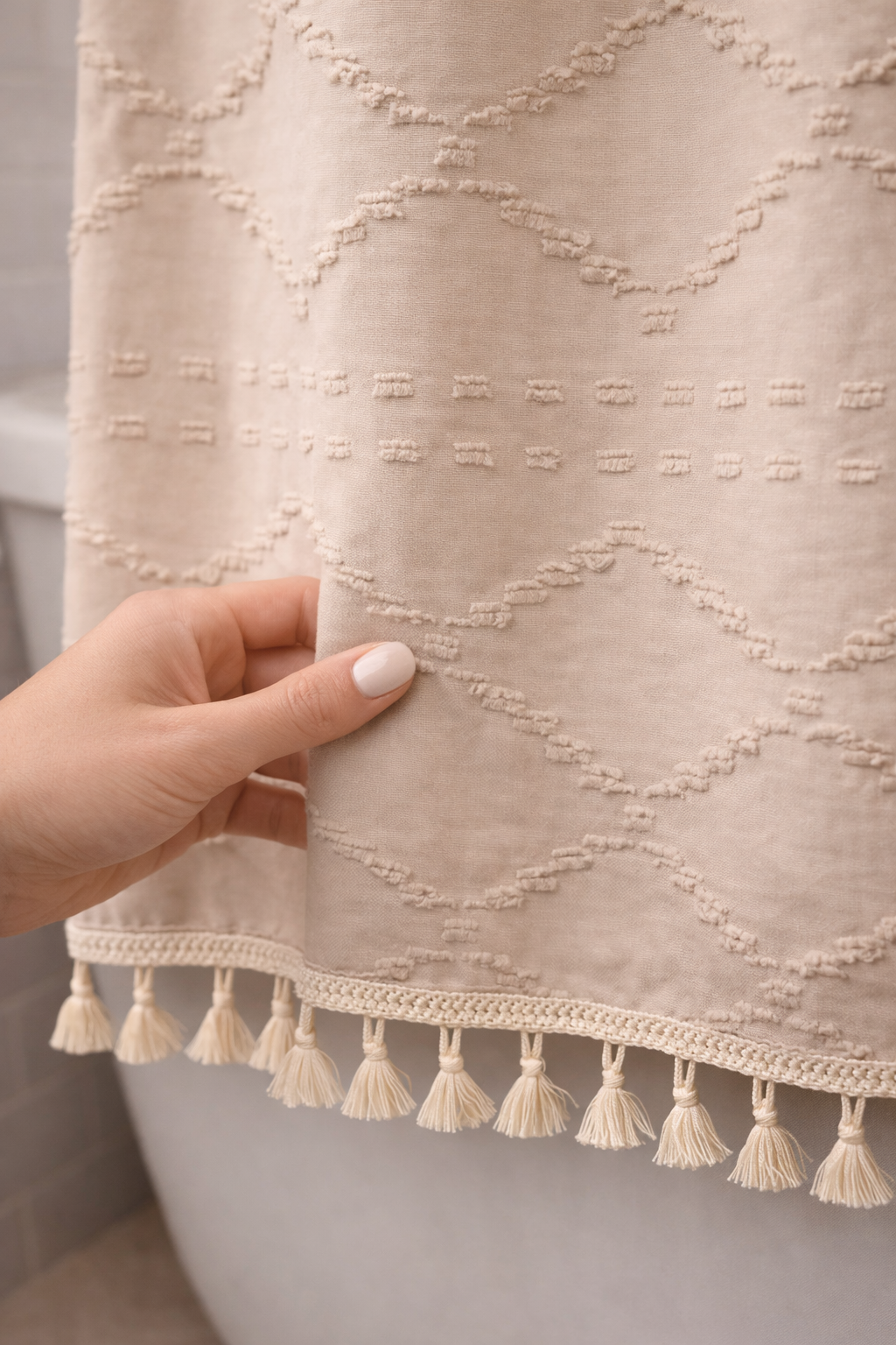 Valencia Tufted Beige Shower Curtain