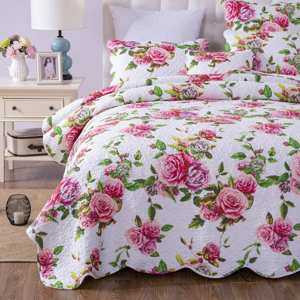 DaDa Bedding Romantic Roses Floral Bed in a Bag Set - Pink Cottage Bedding