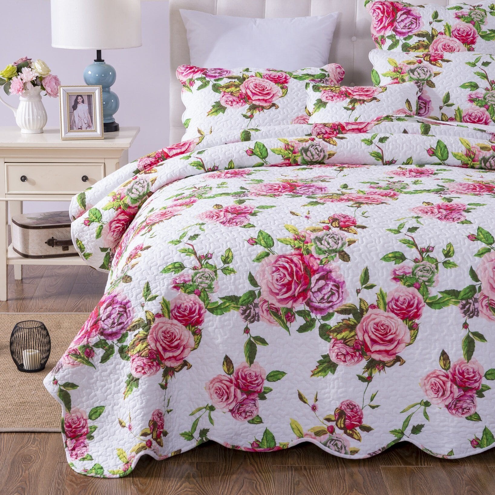 DaDa Bedding Romantic Roses Floral Bed in a Bag Set - Pink Cottage Bedding