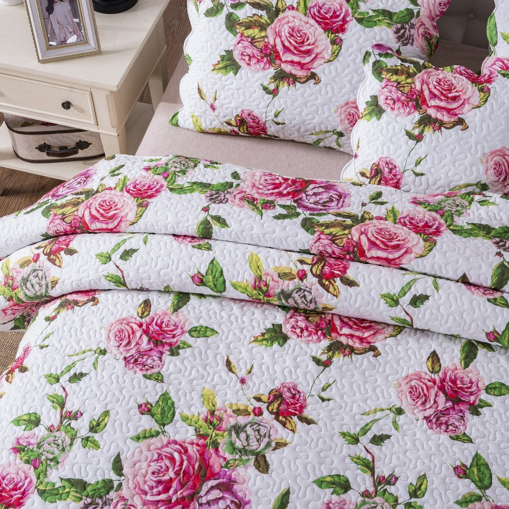 DaDa Bedding Romantic Roses Floral Bed in a Bag Set - Pink Cottage Bedding