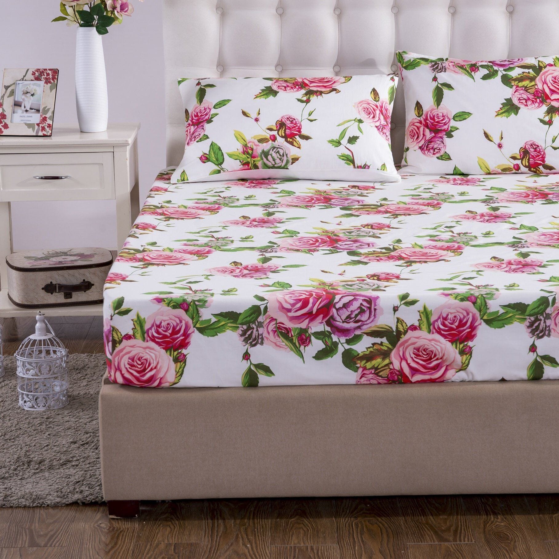 DaDa Bedding Romantic Roses Floral Bed in a Bag Set - Pink Cottage Bedding