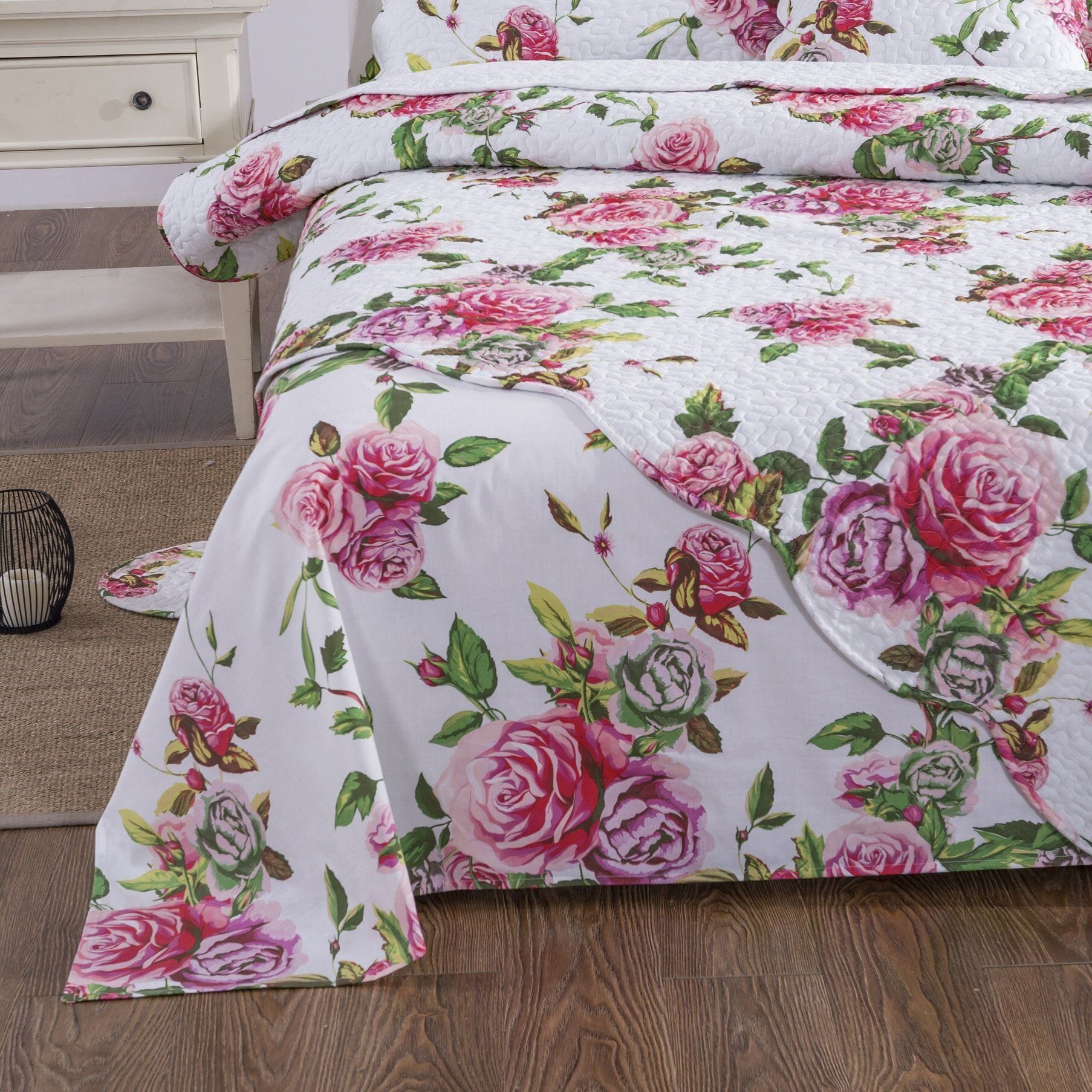 DaDa Bedding Romantic Roses Floral Bed in a Bag Set - Pink Cottage Bedding