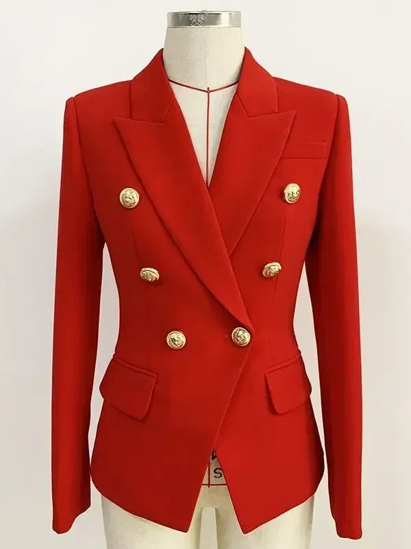 Women's Classic Double Breasted Metal Lion Buttons Blazer Outer Size S-5XL