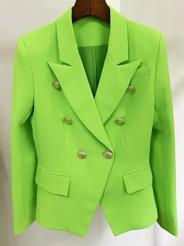 Women's Classic Double Breasted Metal Lion Buttons Blazer Outer Size S-5XL