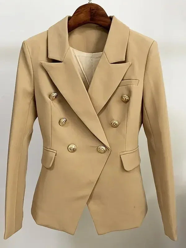 Women's Classic Double Breasted Metal Lion Buttons Blazer Outer Size S-5XL