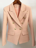 Women's Classic Double Breasted Metal Lion Buttons Blazer Outer Size S-5XL