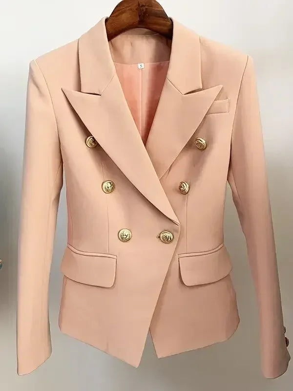Women's Classic Double Breasted Metal Lion Buttons Blazer Outer Size S-5XL
