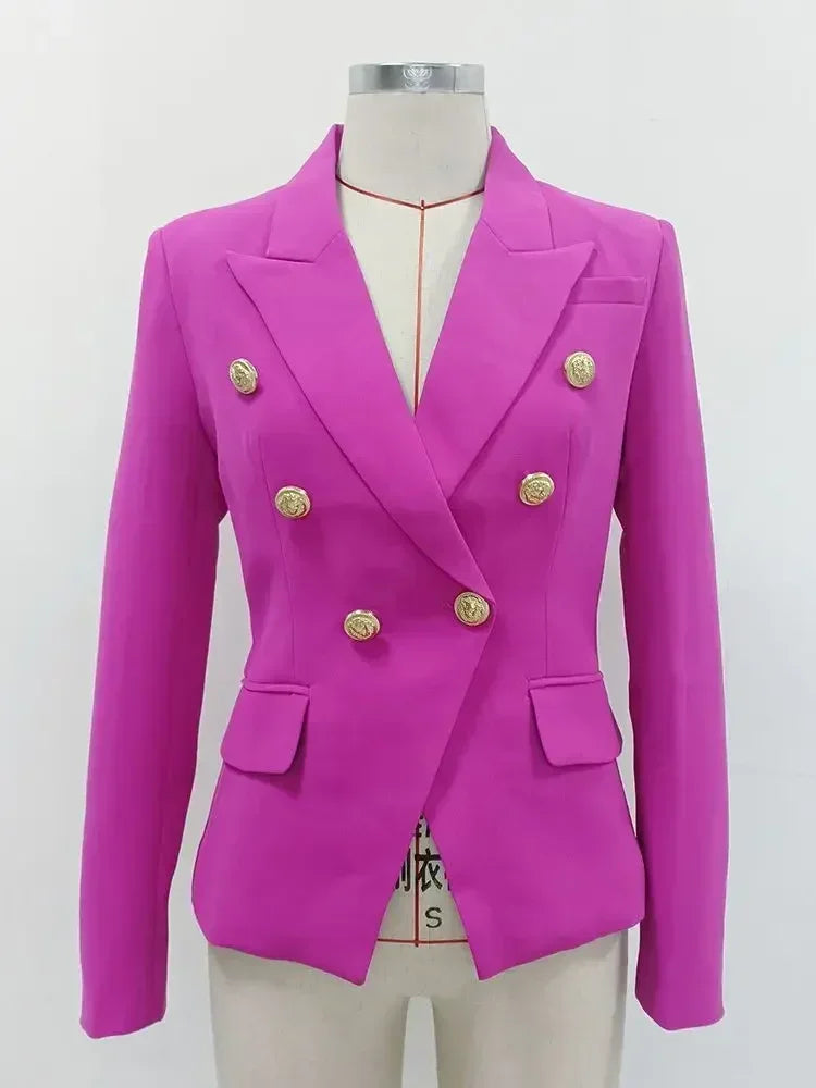Women's Classic Double Breasted Metal Lion Buttons Blazer Outer Size S-5XL