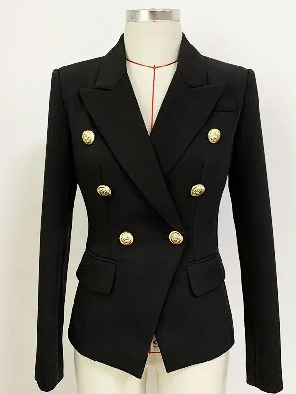 Women's Classic Double Breasted Metal Lion Buttons Blazer Outer Size S-5XL