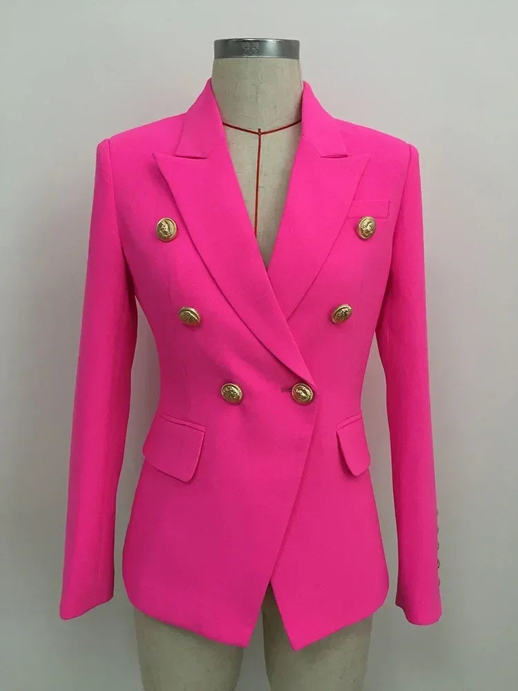 Women's Classic Double Breasted Metal Lion Buttons Blazer Outer Size S-5XL