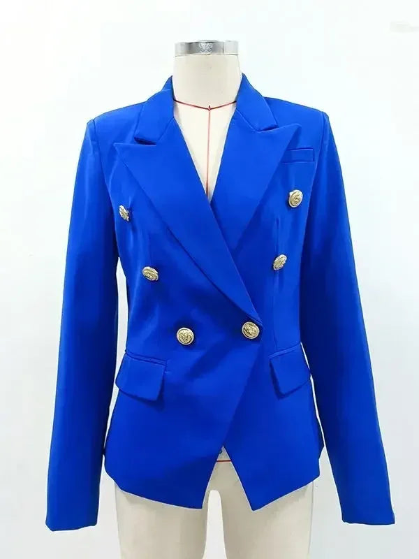 Women's Classic Double Breasted Metal Lion Buttons Blazer Outer Size S-5XL