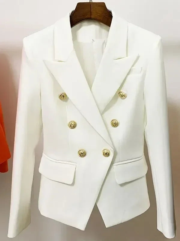 Women's Classic Double Breasted Metal Lion Buttons Blazer Outer Size S-5XL