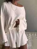 Ribbed Knit Long Sleeve Top and Shorts Lounge Set