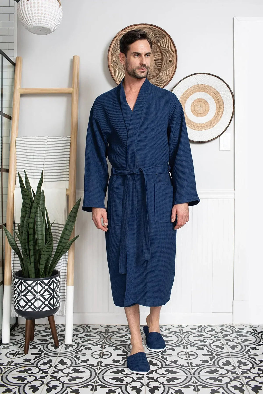 Waffle Spa Bathrobe for Men -  Absorbent, Lightweight
