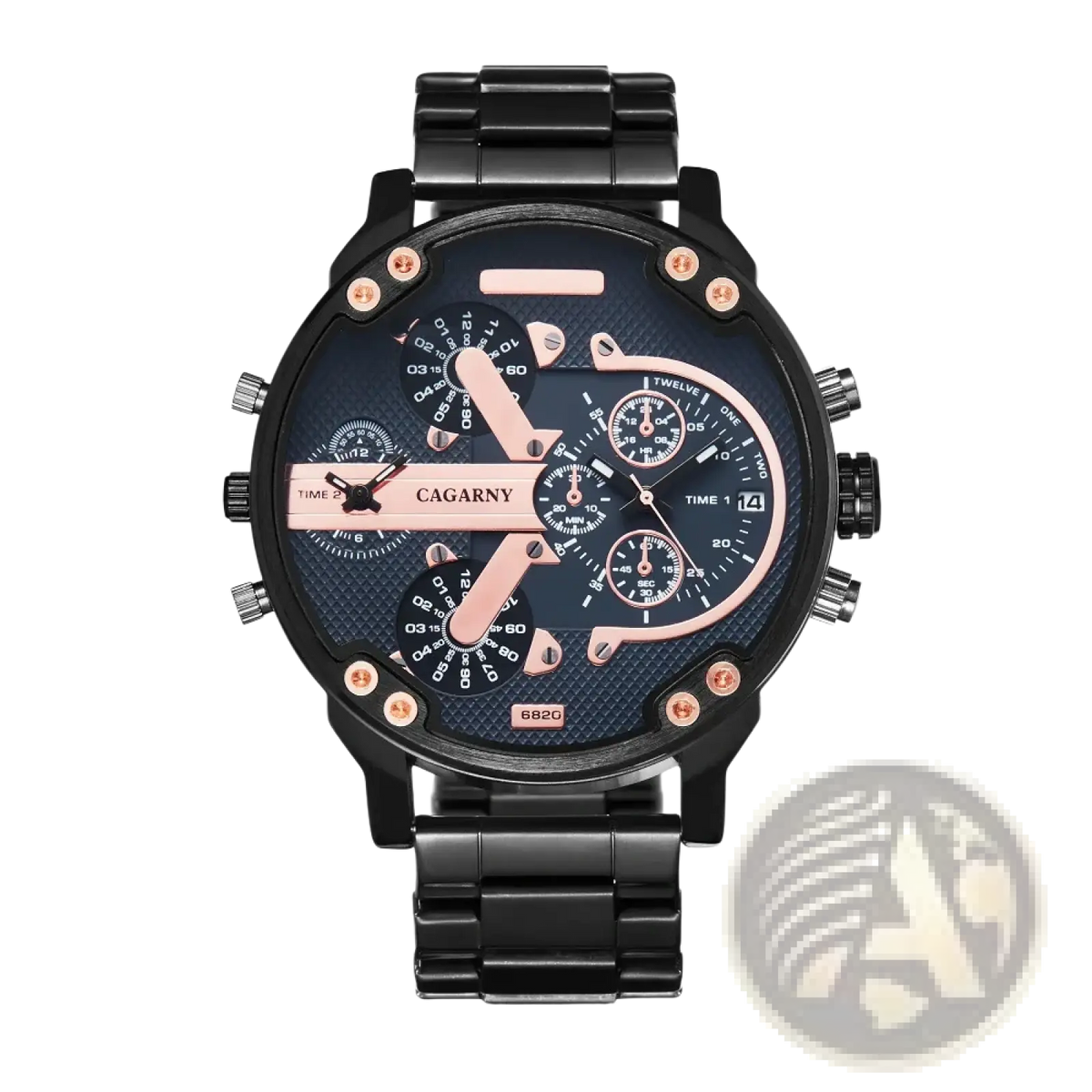 Dual Time Luxury Steel Quartz Mens Watch