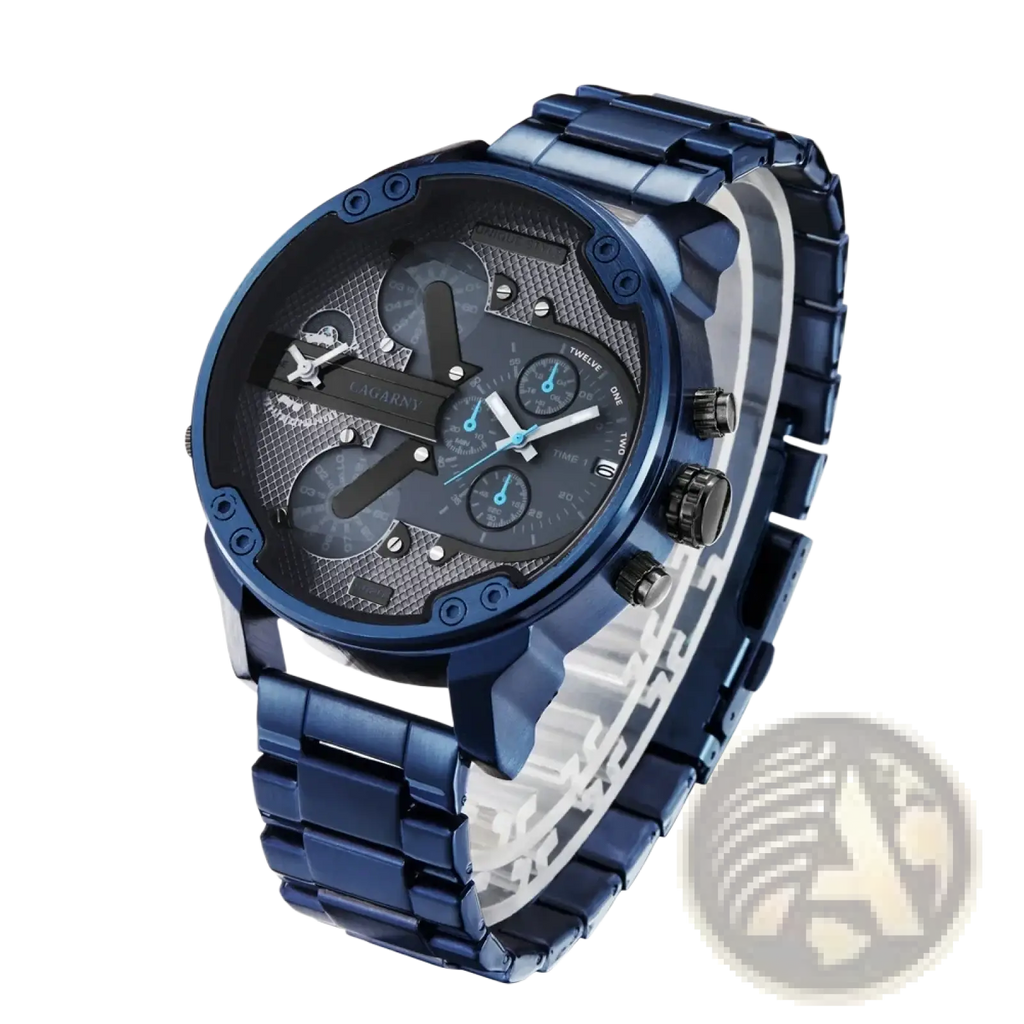 Dual Time Luxury Steel Quartz Mens Watch