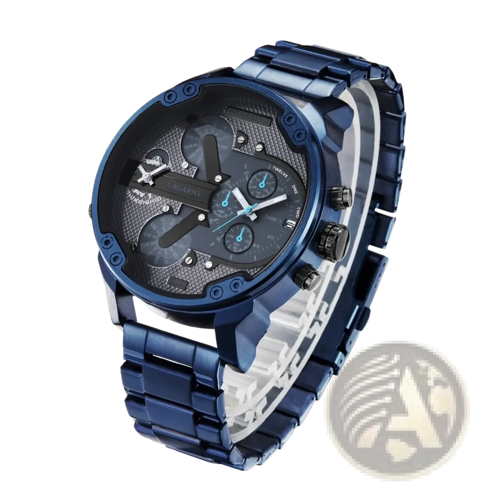 Dual Time Luxury Steel Quartz Mens Watch
