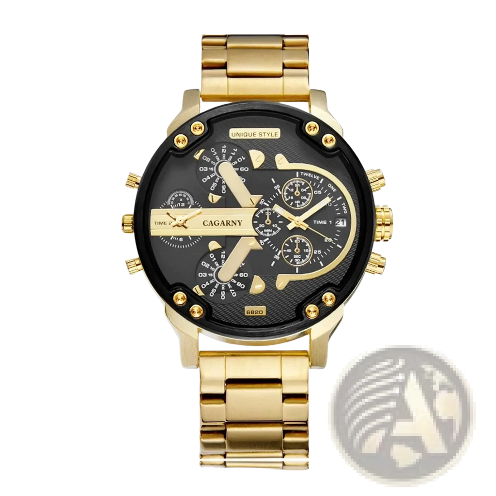 Dual Time Luxury Steel Quartz Mens Watch