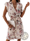 Floral Ruffle Wrap Dress with Pleated Skirt