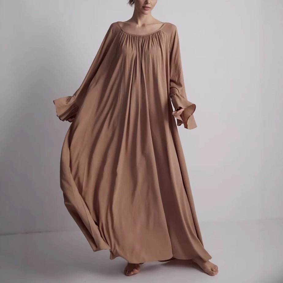 French Loungewear Maxi Dress with Ruffle Cuffs(MA397)