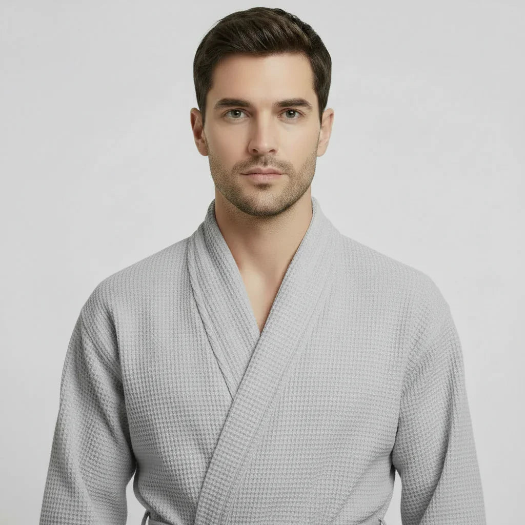 Waffle Spa Bathrobe for Men -  Absorbent, Lightweight