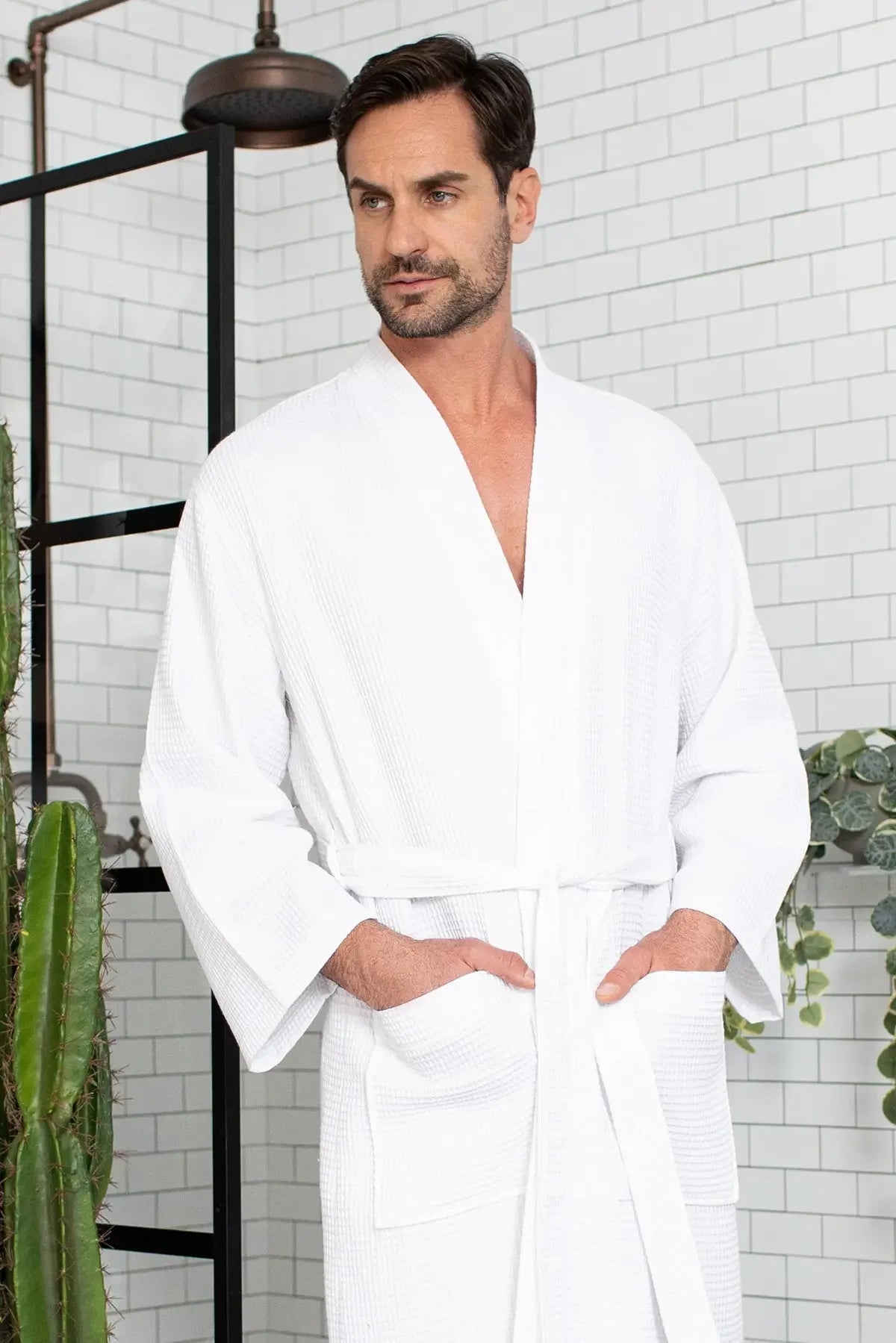 Waffle Spa Bathrobe for Men -  Absorbent, Lightweight
